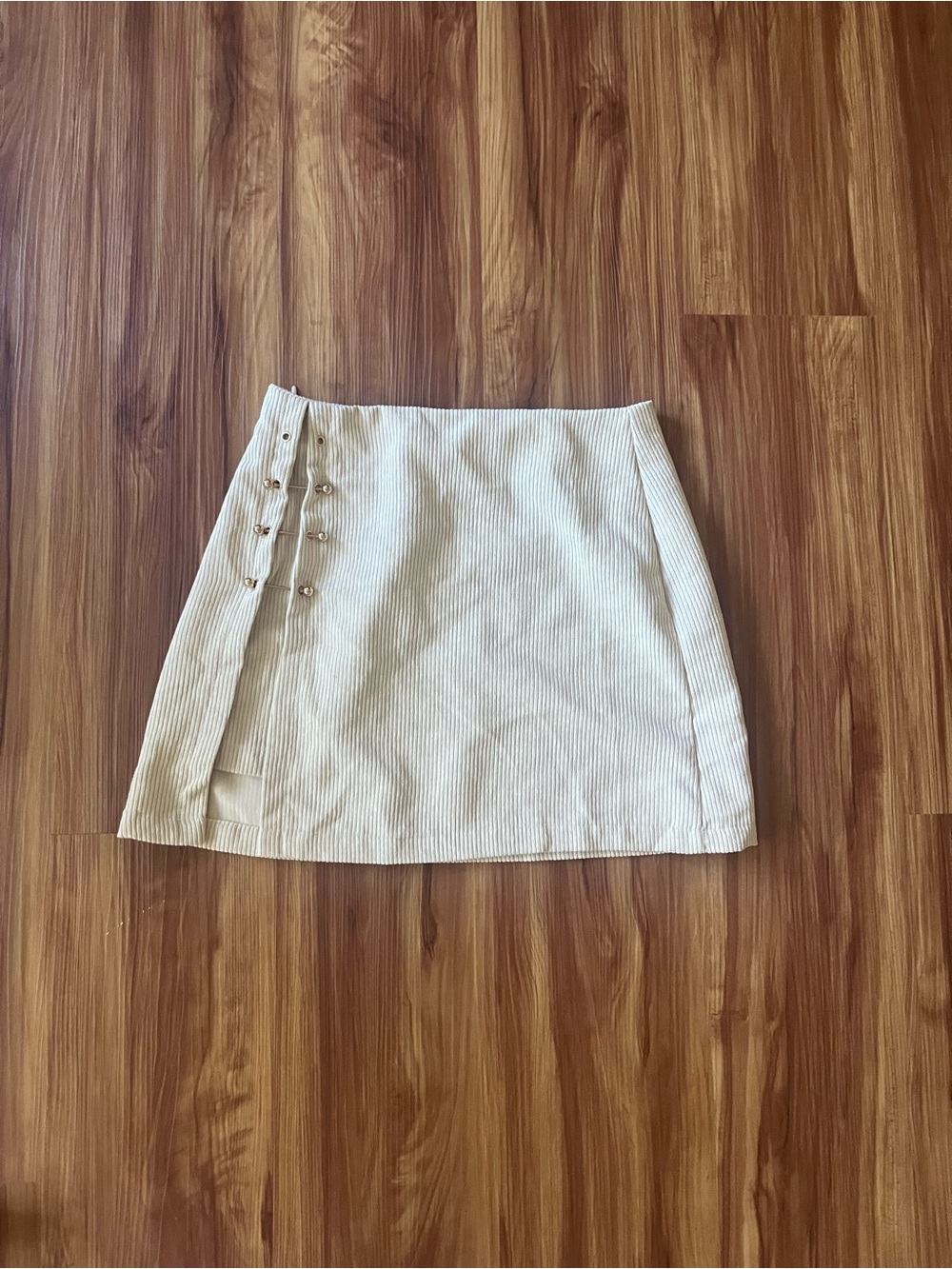 SHEIN Cream Corduroy Mini Skirt with Side Button Trim